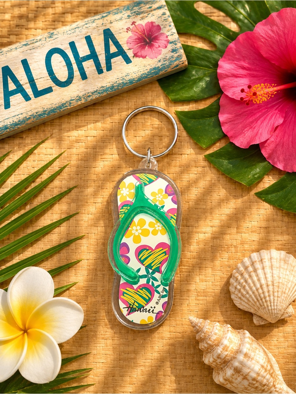 Set of 5 Hawaii Flip Flop Acrylic Keychain Souvenir Key Rings Colorful - Picture 5 of 6